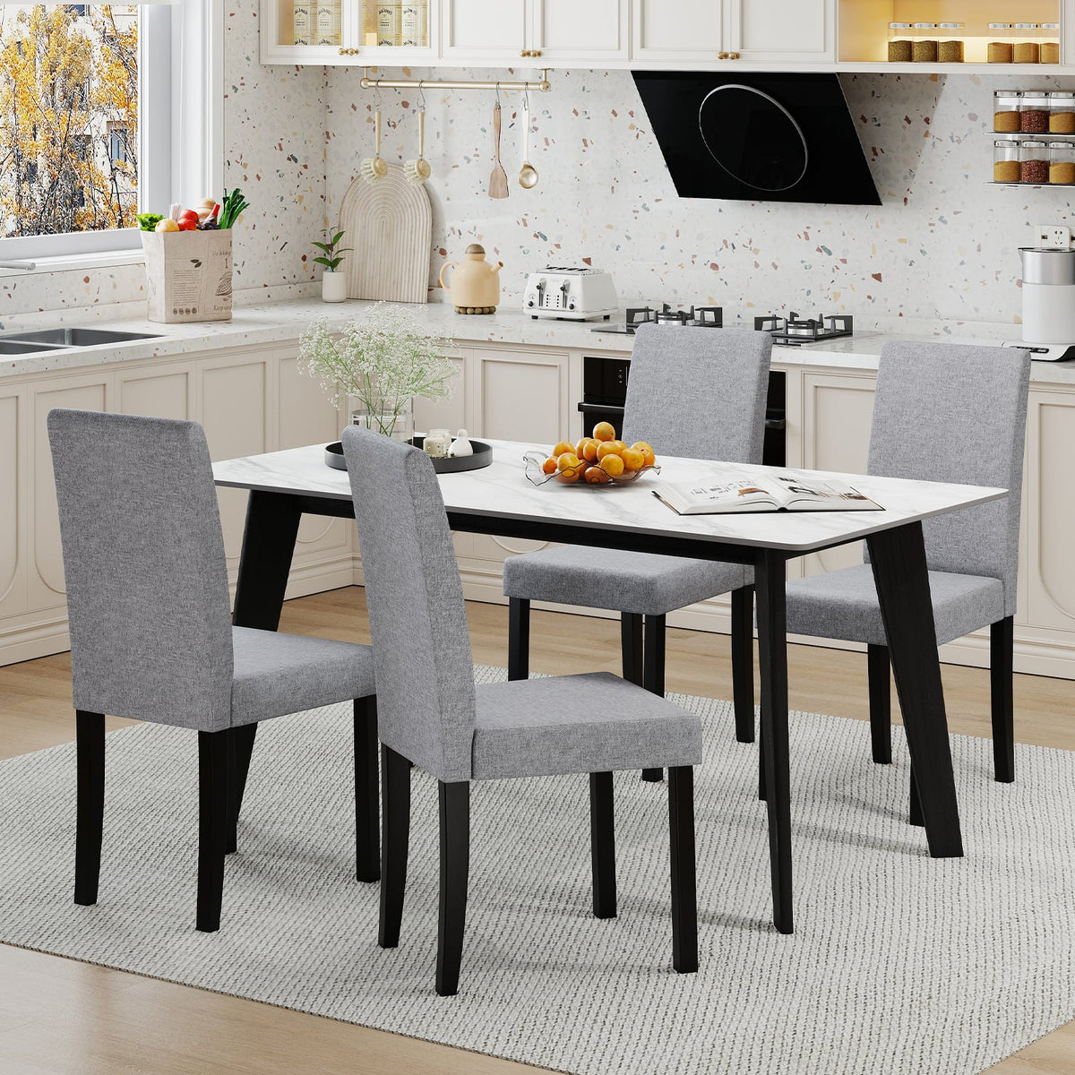 Set of 2 Dining Chair Mid-Century Modern Fabric Upholstered Parson Chairs-Light Gray-Dining Chairs-DECOROLALA