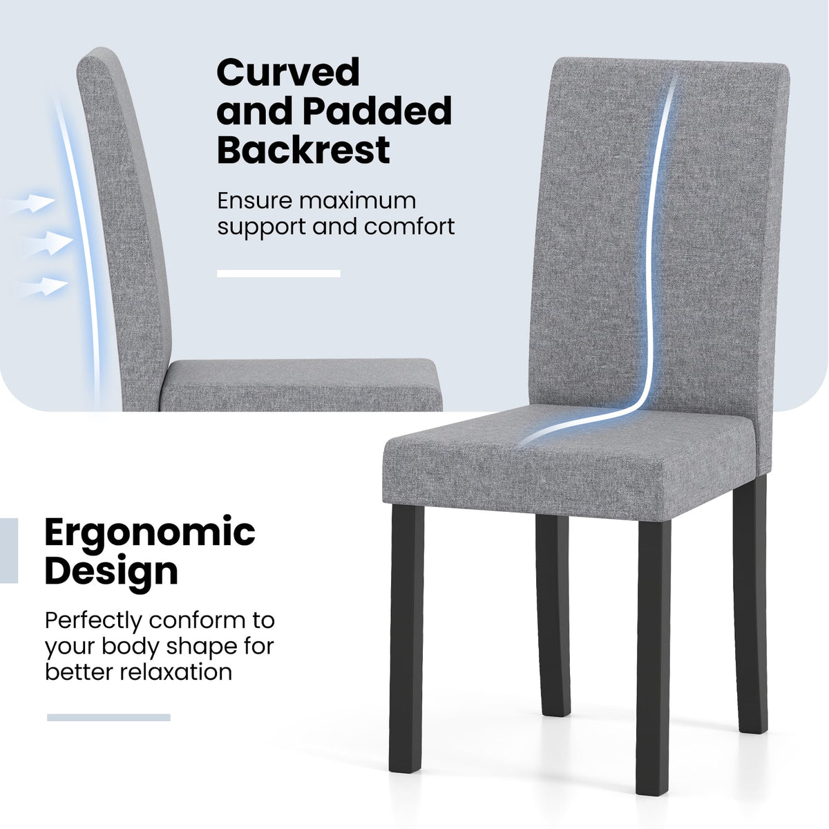 Set of 2 Dining Chair Mid-Century Modern Fabric Upholstered Parson Chairs-Light Gray-Dining Chairs-DECOROLALA