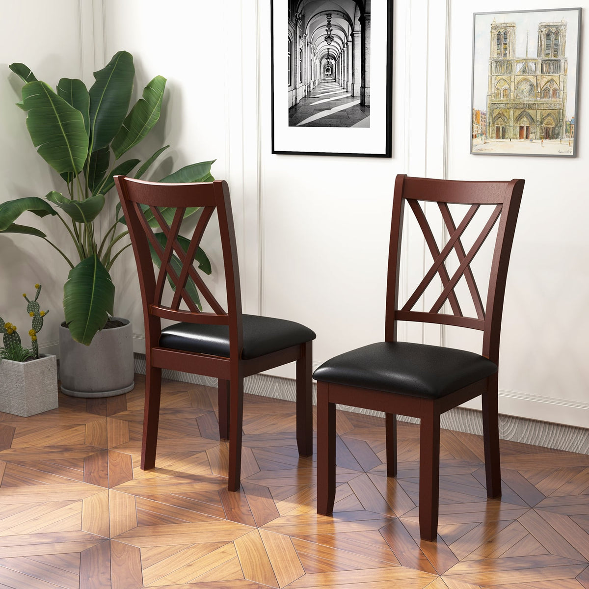 Set of 2 Dining Chair with Backrest and Padded Seat-Brown-Dining Chairs-DECOROLALA