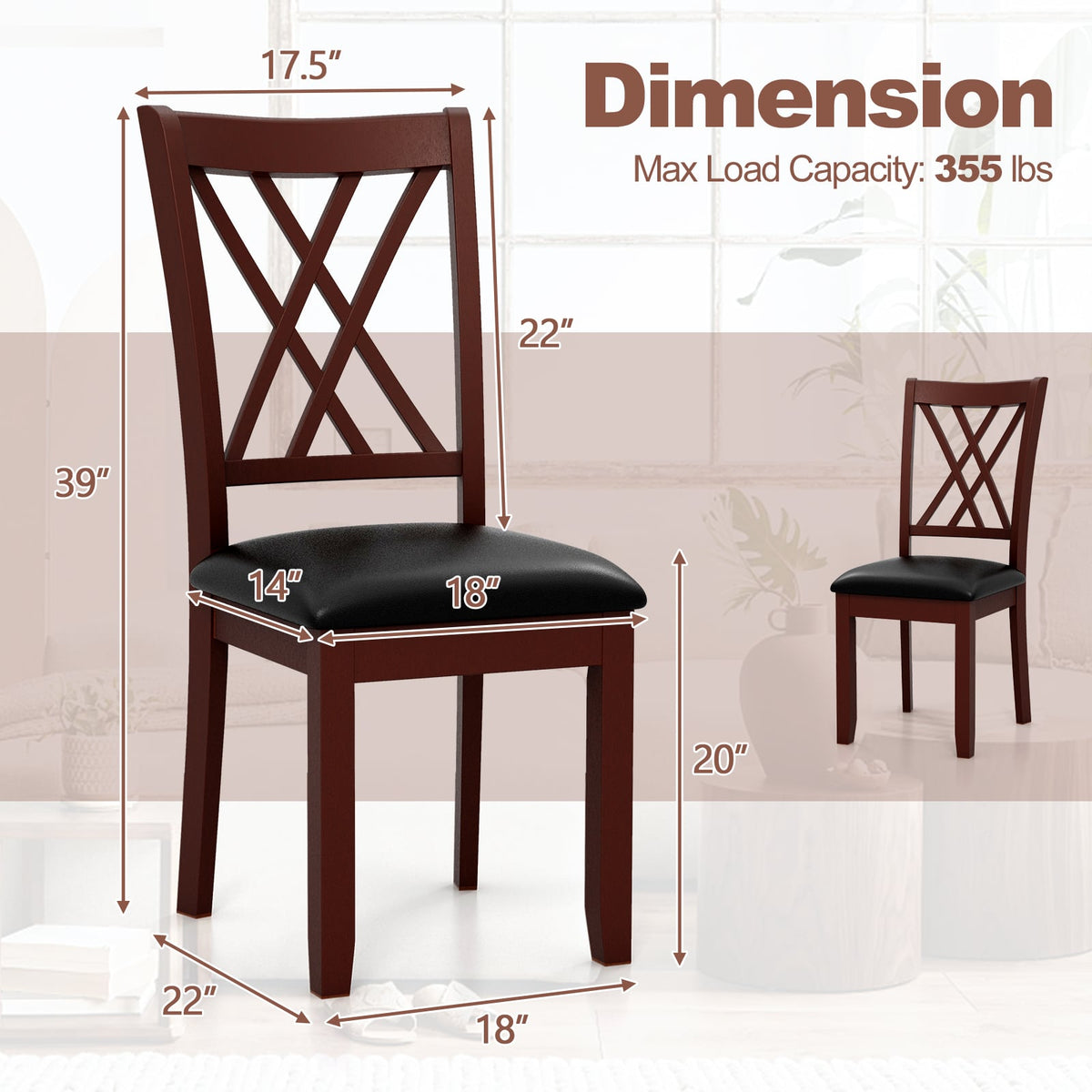 Set of 2 Dining Chair with Backrest and Padded Seat-Brown-Dining Chairs-DECOROLALA