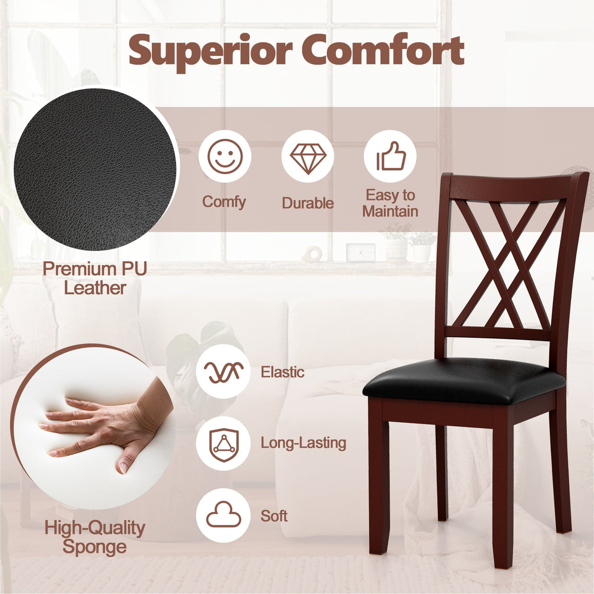 Set of 2 Dining Chair with Backrest and Padded Seat-Brown-Dining Chairs-DECOROLALA
