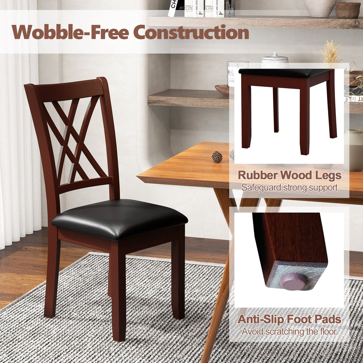 Set of 2 Dining Chair with Backrest and Padded Seat-Brown-Dining Chairs-DECOROLALA