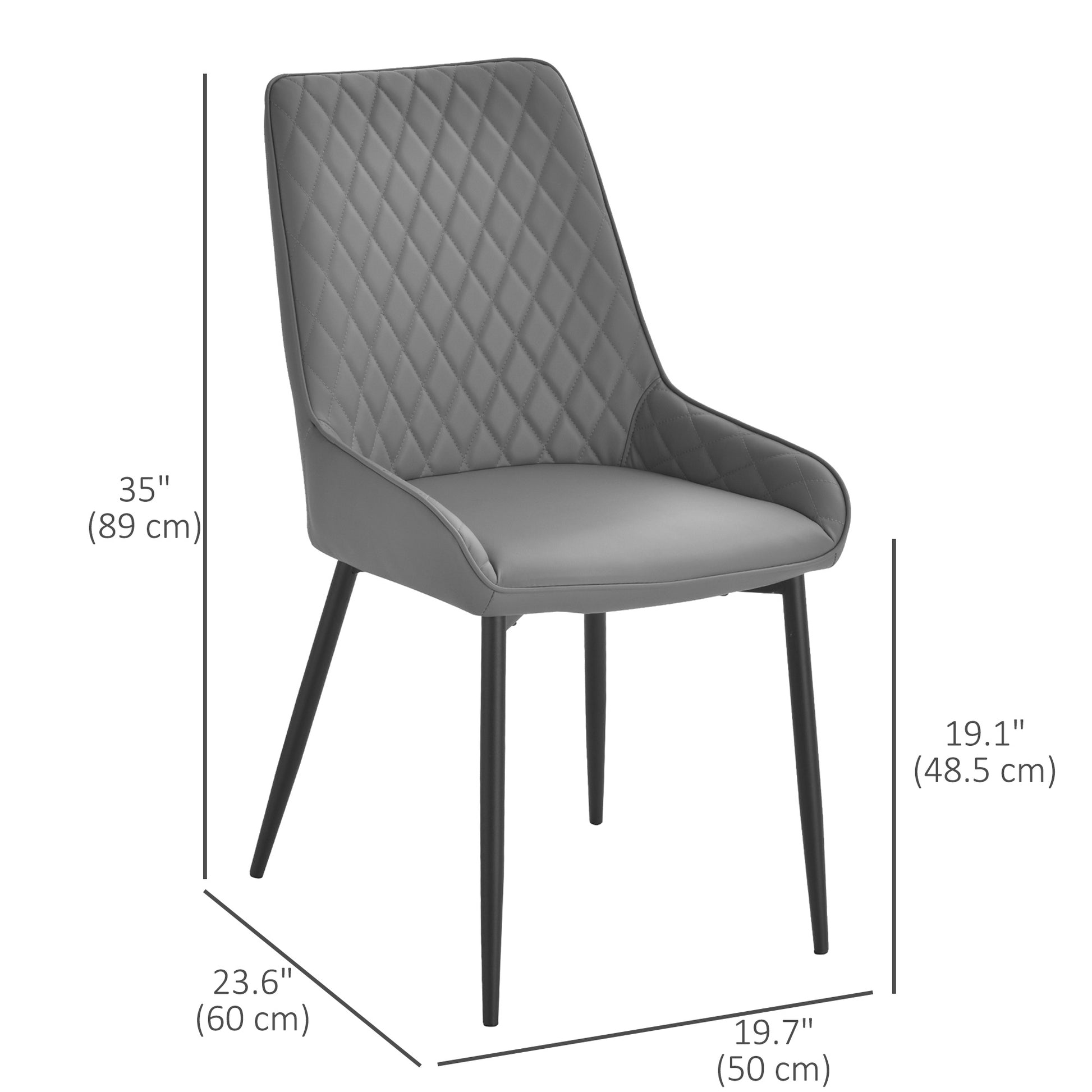 Set of 2 Dining Chairs, Grey Modern Diamond Tufting Steel Legs (70 characters)-DECOROLALA