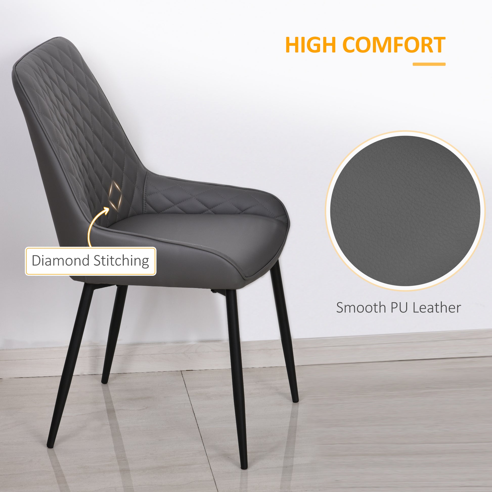 Set of 2 Dining Chairs, Grey Modern Diamond Tufting Steel Legs (70 characters)-DECOROLALA