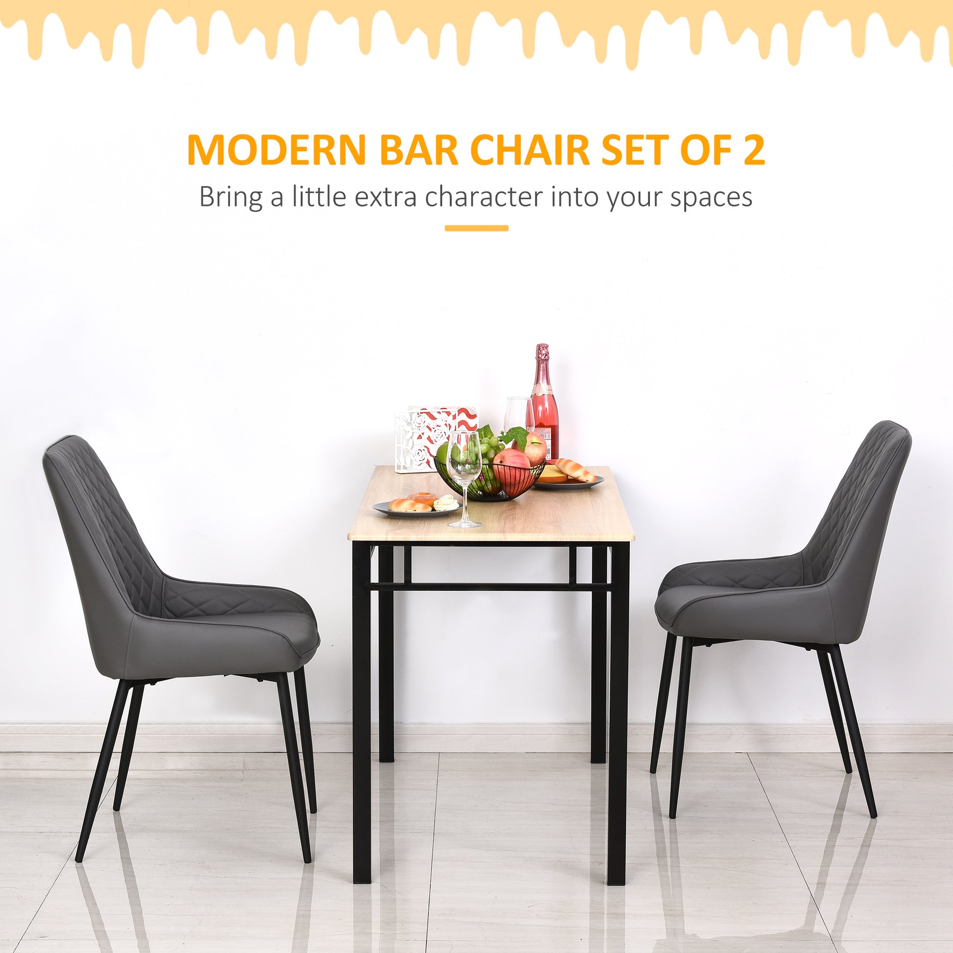 Set of 2 Dining Chairs, Grey Modern Diamond Tufting Steel Legs (70 characters)-DECOROLALA