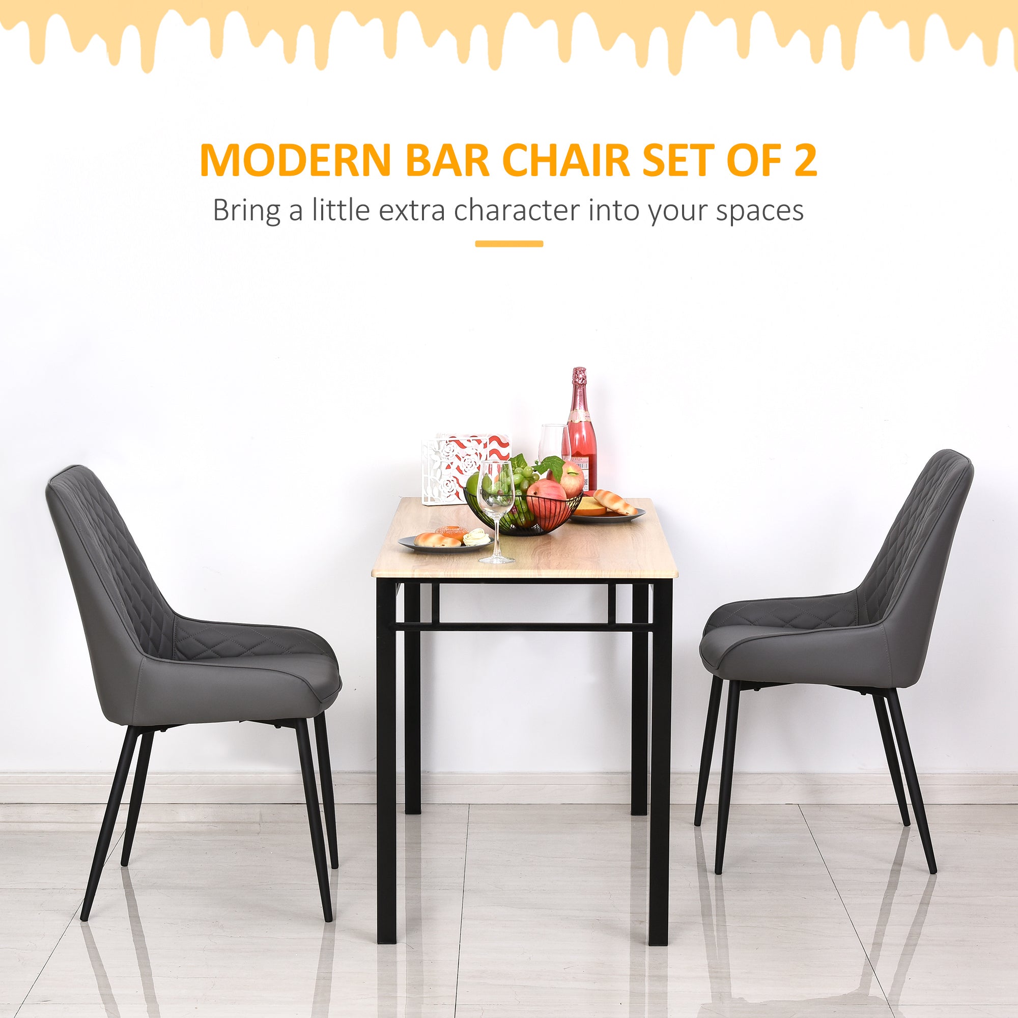Set of 2 Dining Chairs, Grey Modern Diamond Tufting Steel Legs (70 characters)-DECOROLALA
