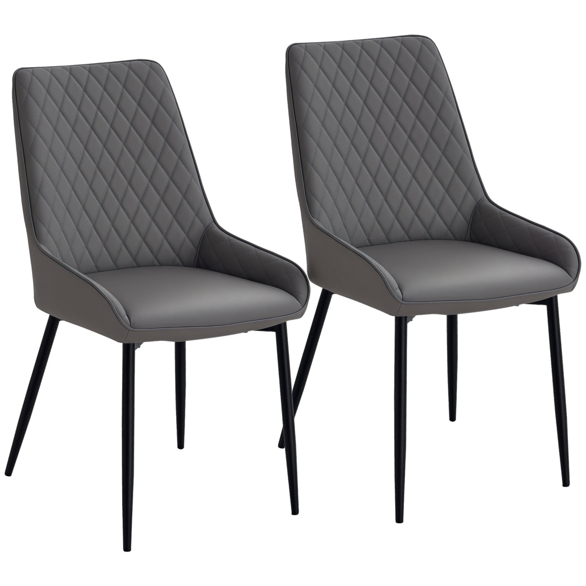 Set of 2 Dining Chairs, Grey Modern Diamond Tufting Steel Legs (70 characters)-Dining Chairs-DECOROLALA
