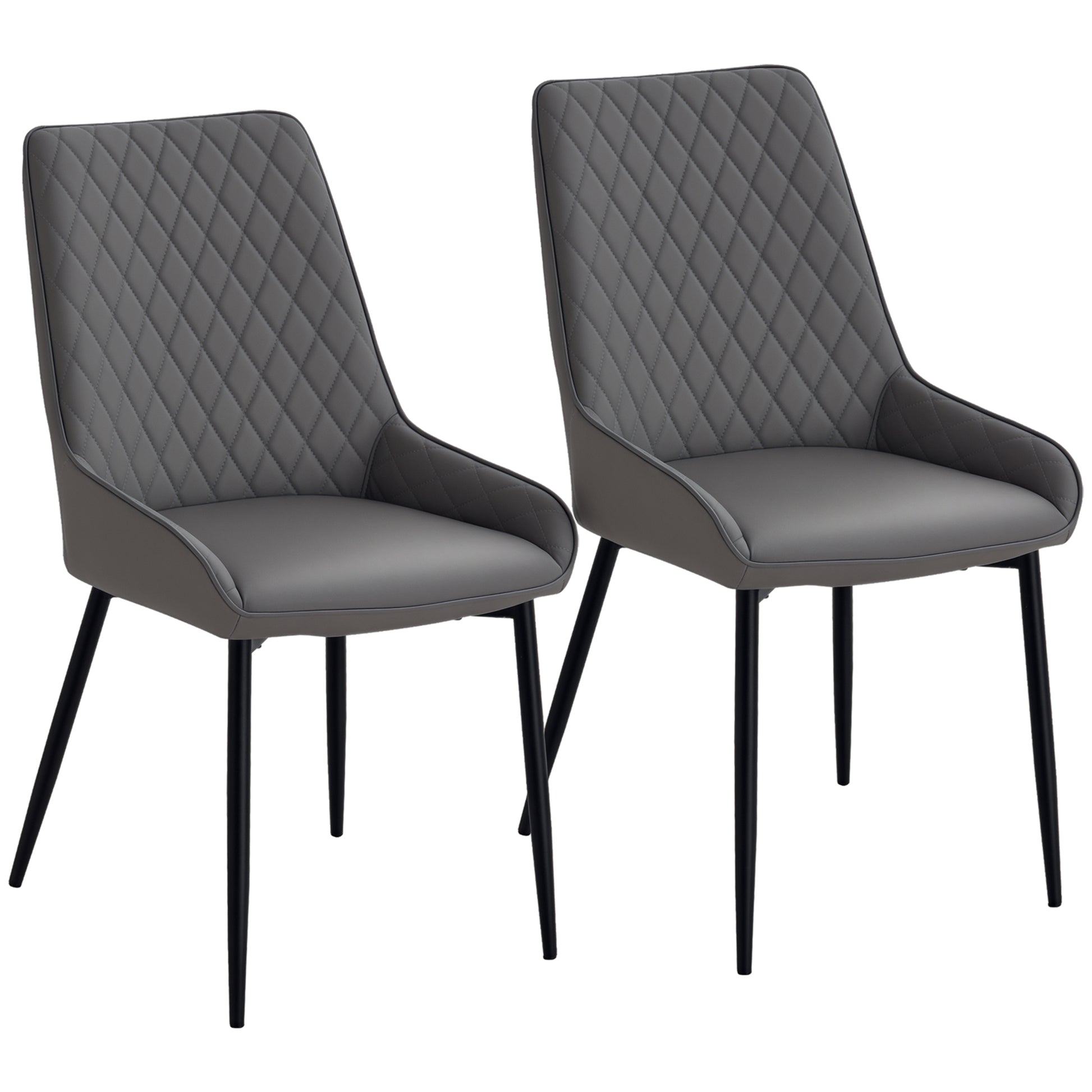 Set of 2 Dining Chairs, Grey Modern Diamond Tufting Steel Legs (70 characters)-DECOROLALA