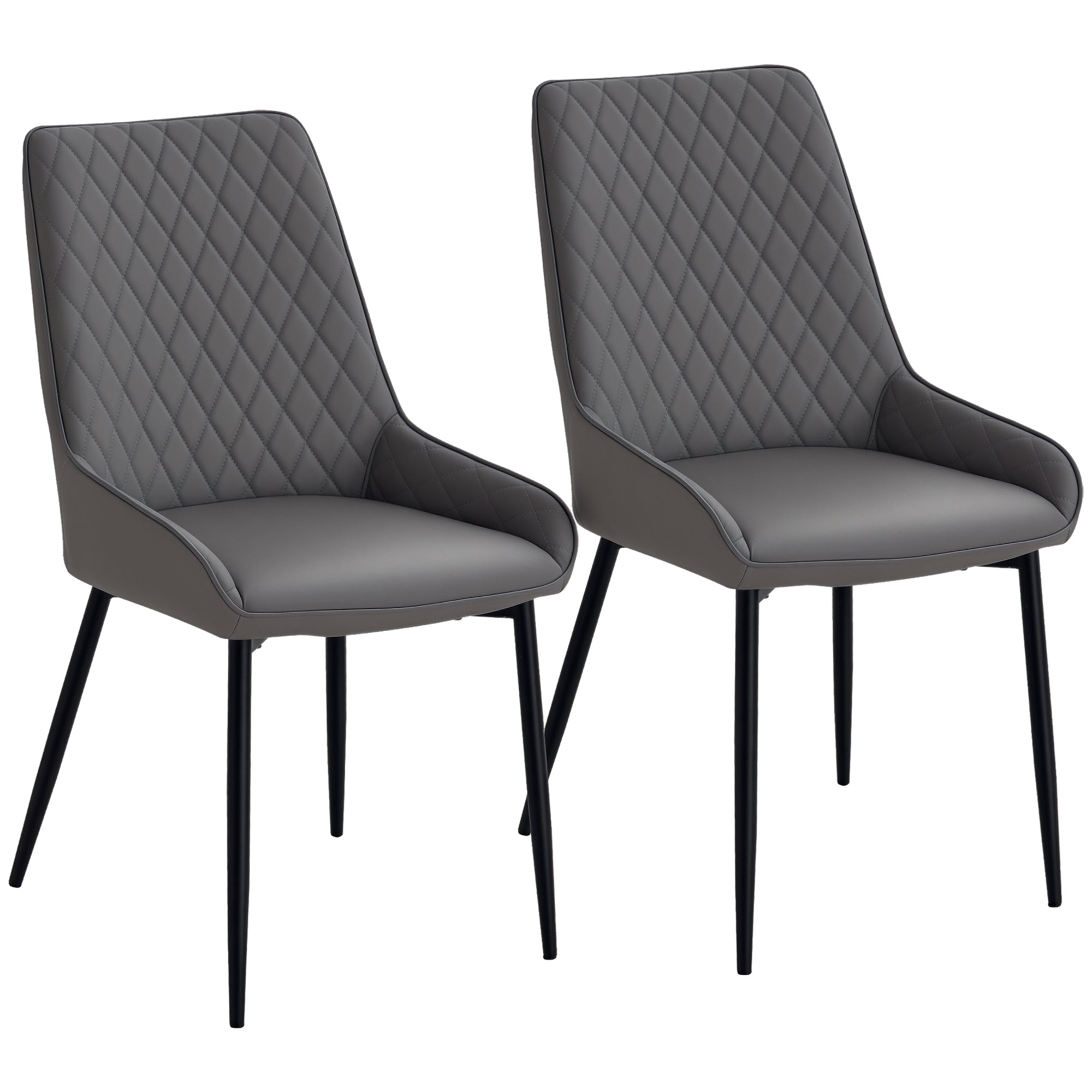 Set of 2 Dining Chairs, Grey Modern Diamond Tufting Steel Legs (70 characters)-DECOROLALA