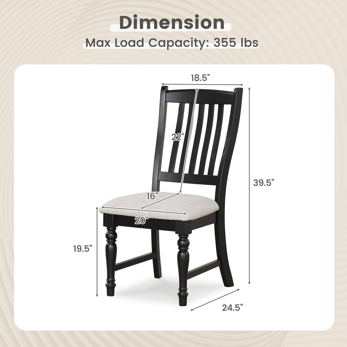 Set of 2 Dining Chairs Kitchen Side Chair with Solid Wood Legs-Black-Dining Chairs-DECOROLALA