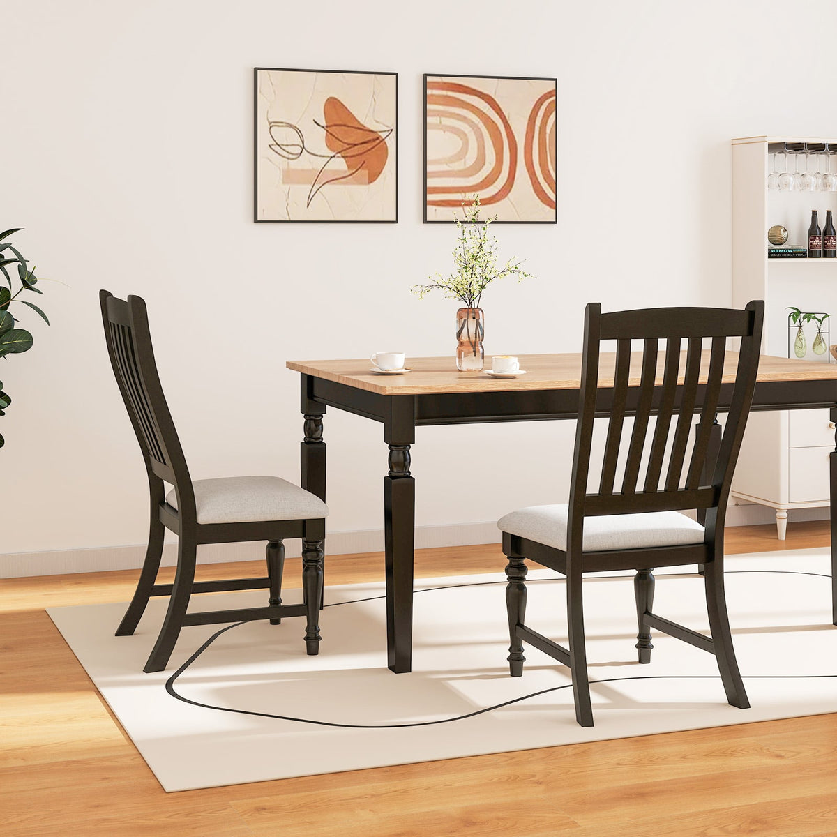 Set of 2 Dining Chairs Kitchen Side Chair with Solid Wood Legs-Black-Dining Chairs-DECOROLALA