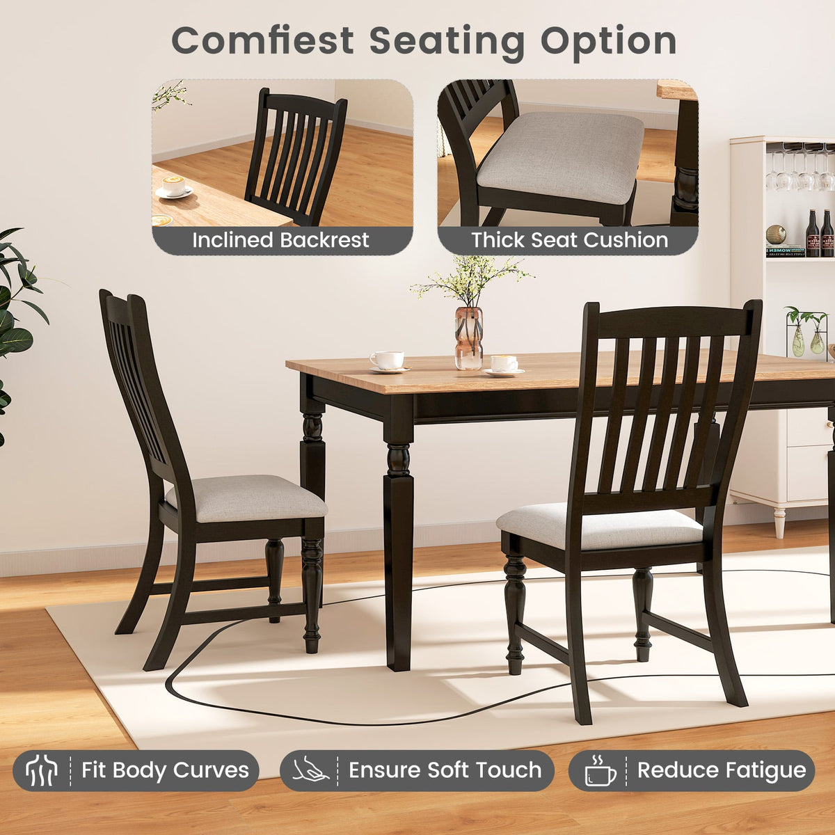 Set of 2 Dining Chairs Kitchen Side Chair with Solid Wood Legs-Black-Dining Chairs-DECOROLALA