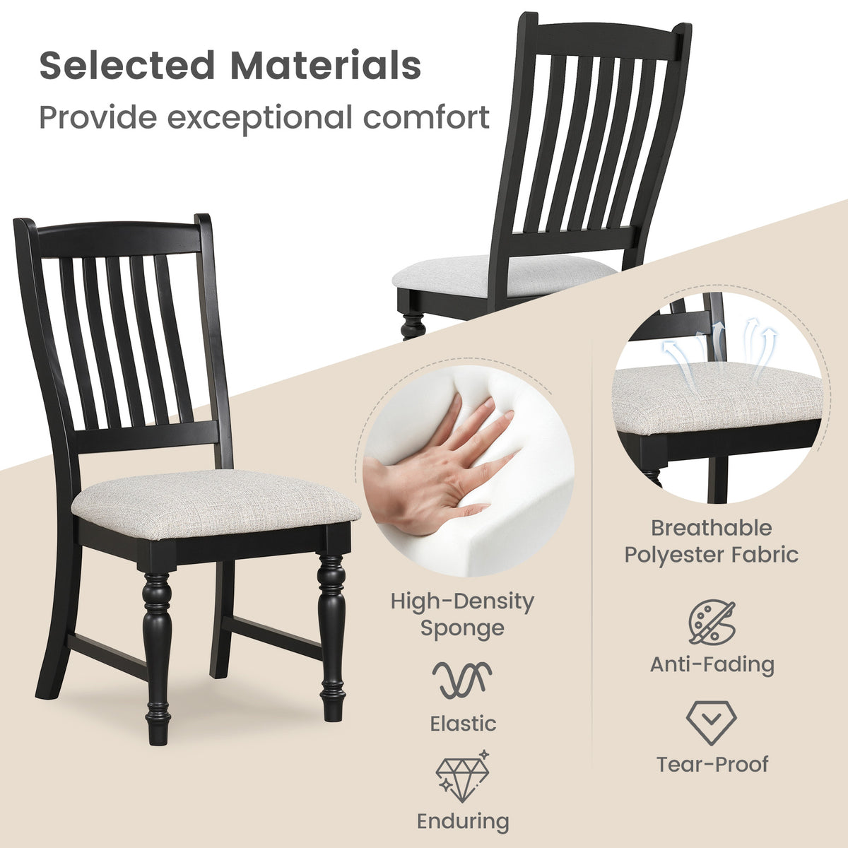 Set of 2 Dining Chairs Kitchen Side Chair with Solid Wood Legs-Black-Dining Chairs-DECOROLALA