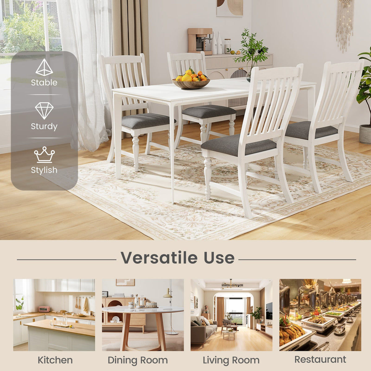 Set of 2 Dining Chairs Kitchen Side Chair with Solid Wood Legs-White-Dining Chairs-DECOROLALA
