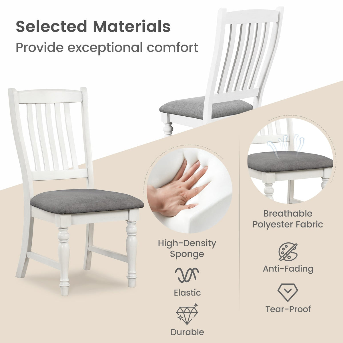 Set of 2 Dining Chairs Kitchen Side Chair with Solid Wood Legs-White-Dining Chairs-DECOROLALA