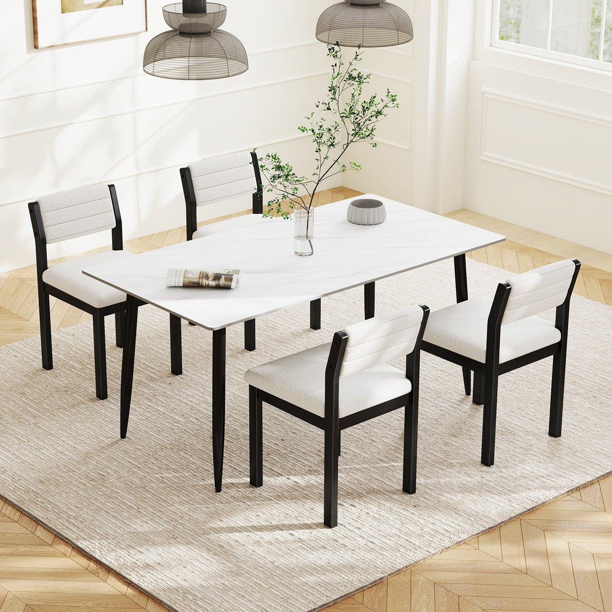 Set of 2 Dining Chairs Sherpa Upholstered Armless Chair with Wood Frame-White-Dining Chairs-DECOROLALA