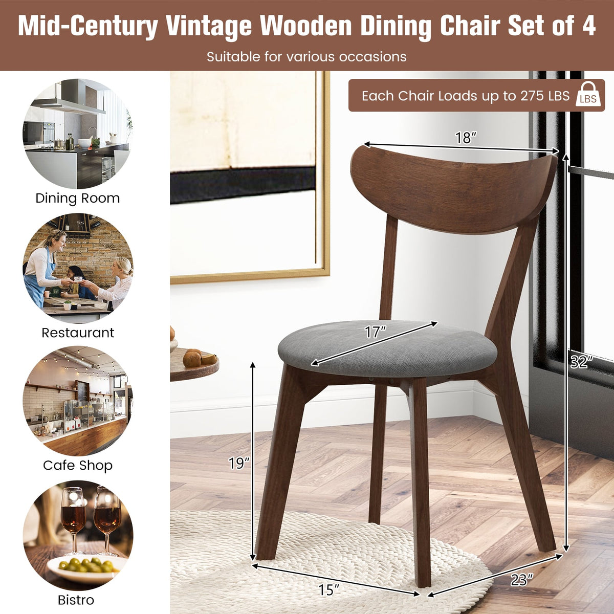 Set of 2 Dining Chairs Upholstered Curved Back Side-Dining Chairs-DECOROLALA