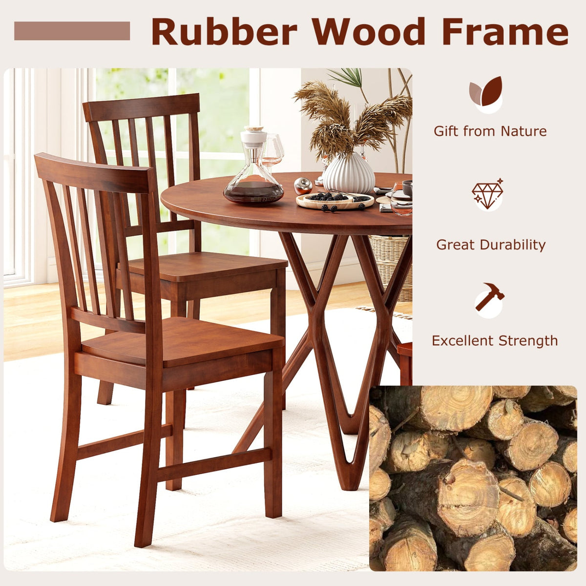 Set of 2 Dining Chairs with Solid Wooden Legs-Dining Chairs-DECOROLALA