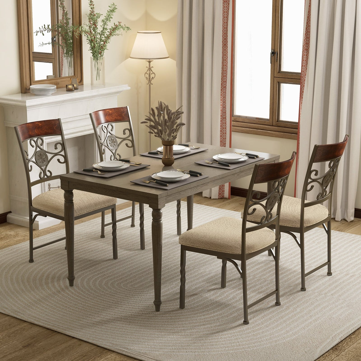 Set of 2 Dining Room Chairs Armless Kitchen Chairs Set with Seat Cushion-Brown-Dining Chairs-DECOROLALA