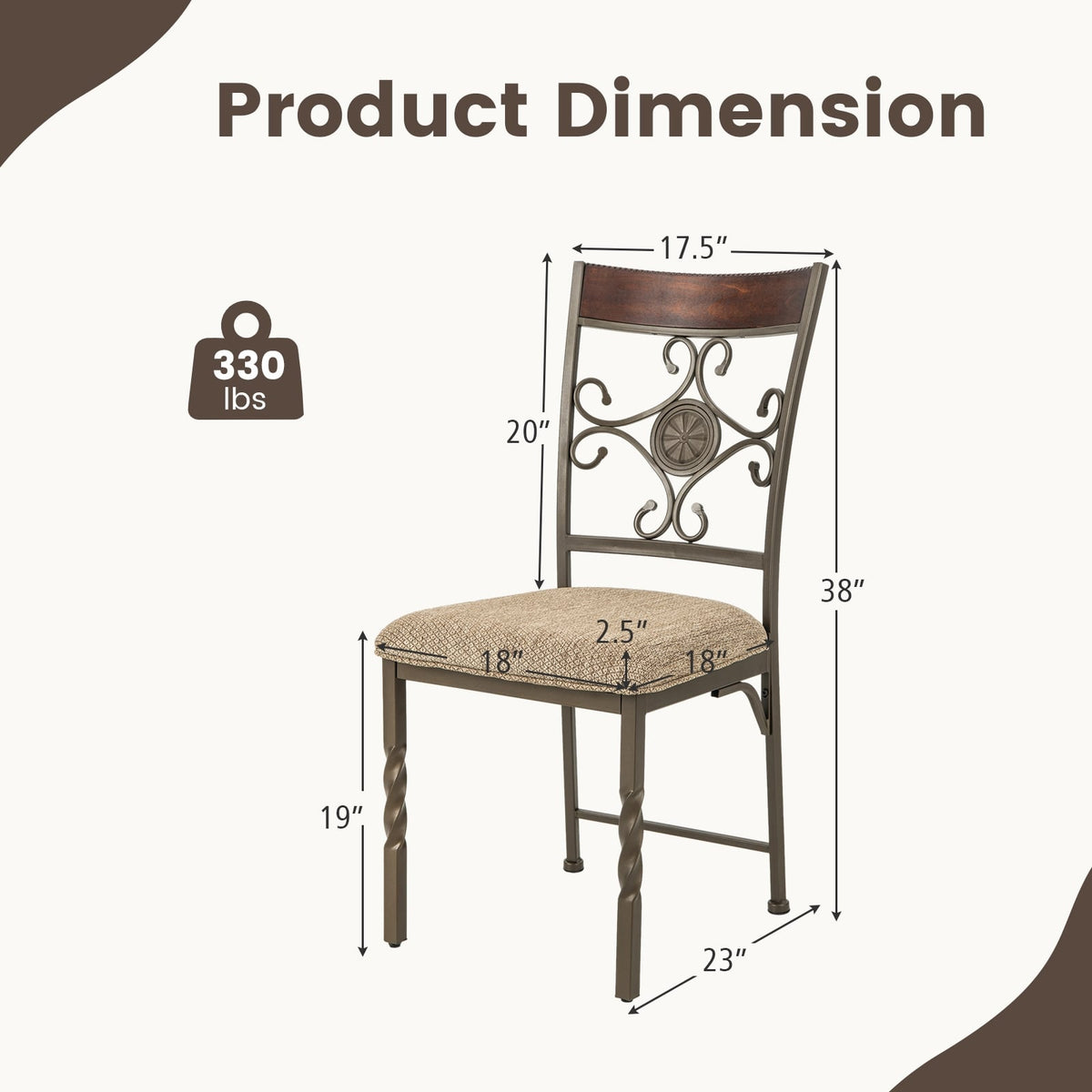 Set of 2 Dining Room Chairs Armless Kitchen Chairs Set with Seat Cushion-Brown-Dining Chairs-DECOROLALA