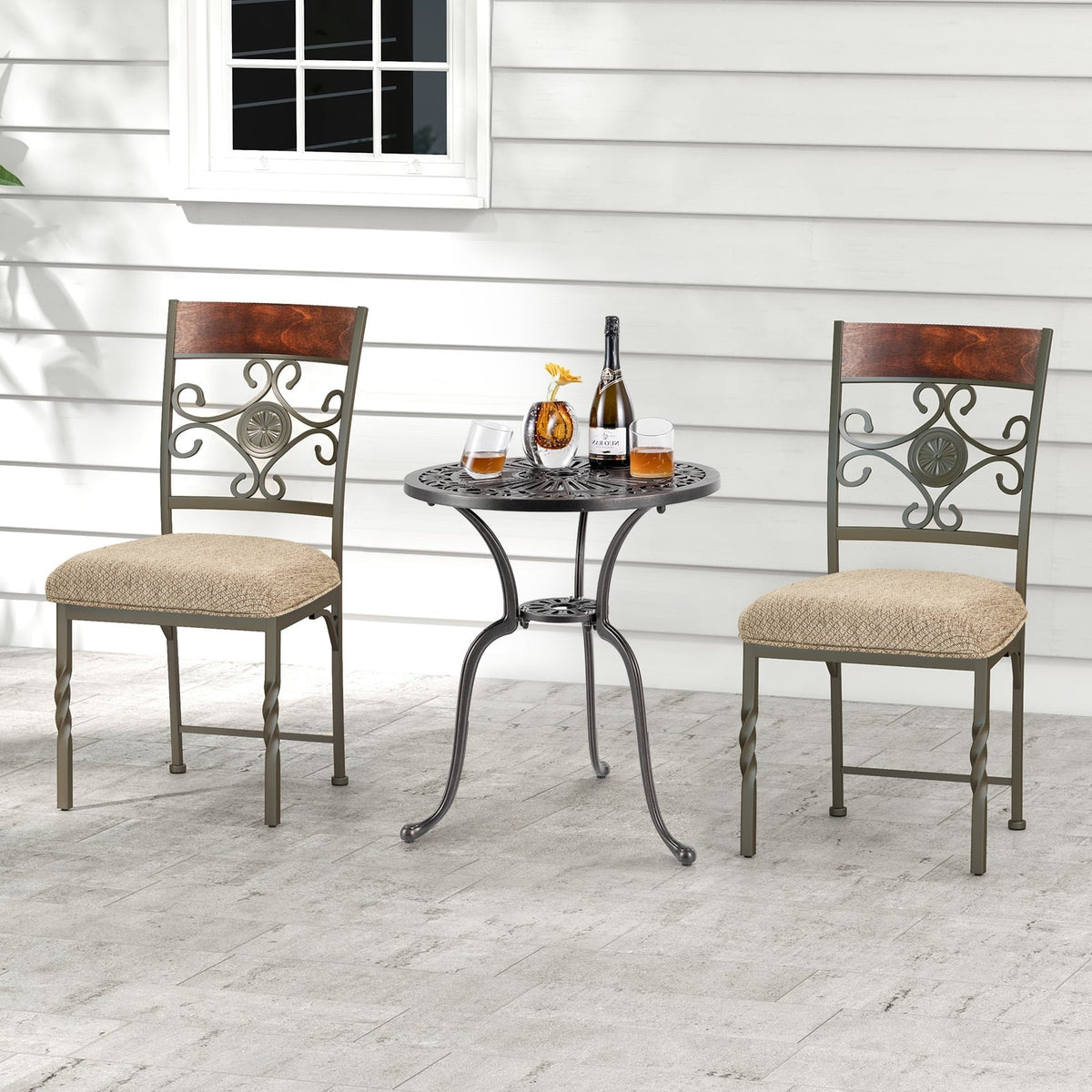 Set of 2 Dining Room Chairs Armless Kitchen Chairs Set with Seat Cushion-Brown-Dining Chairs-DECOROLALA