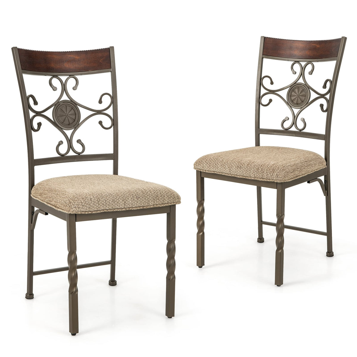 Set of 2 Dining Room Chairs Armless Kitchen Chairs Set with Seat Cushion-Brown-Dining Chairs-DECOROLALA