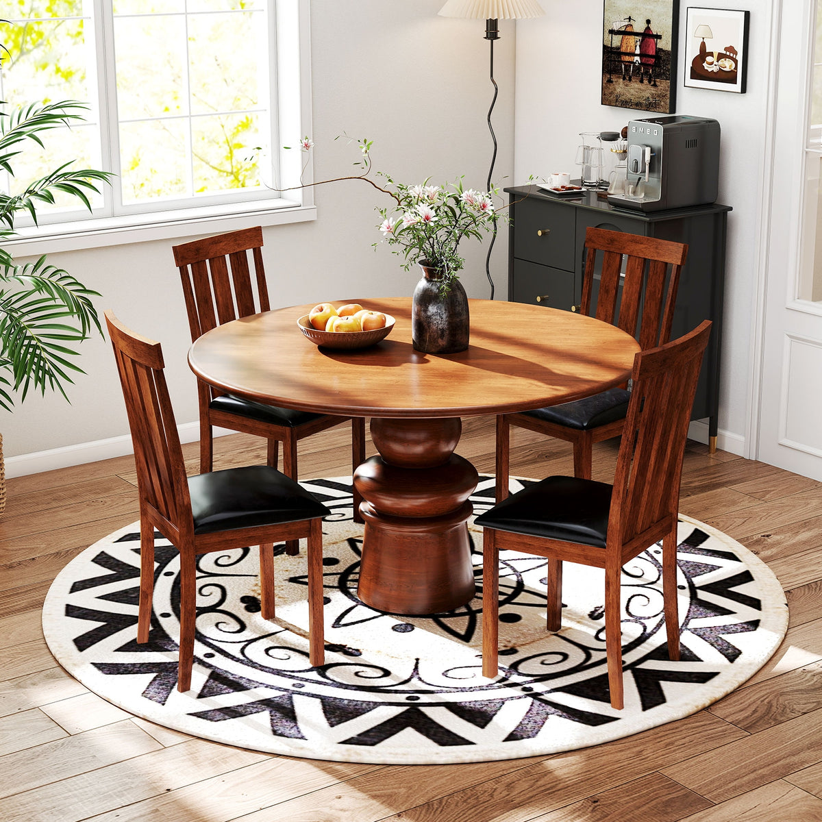 Set of 2 Dining Room Chairs with Rubber Wood Frame PU Leather Seat-Walnut-Dining Chairs-DECOROLALA
