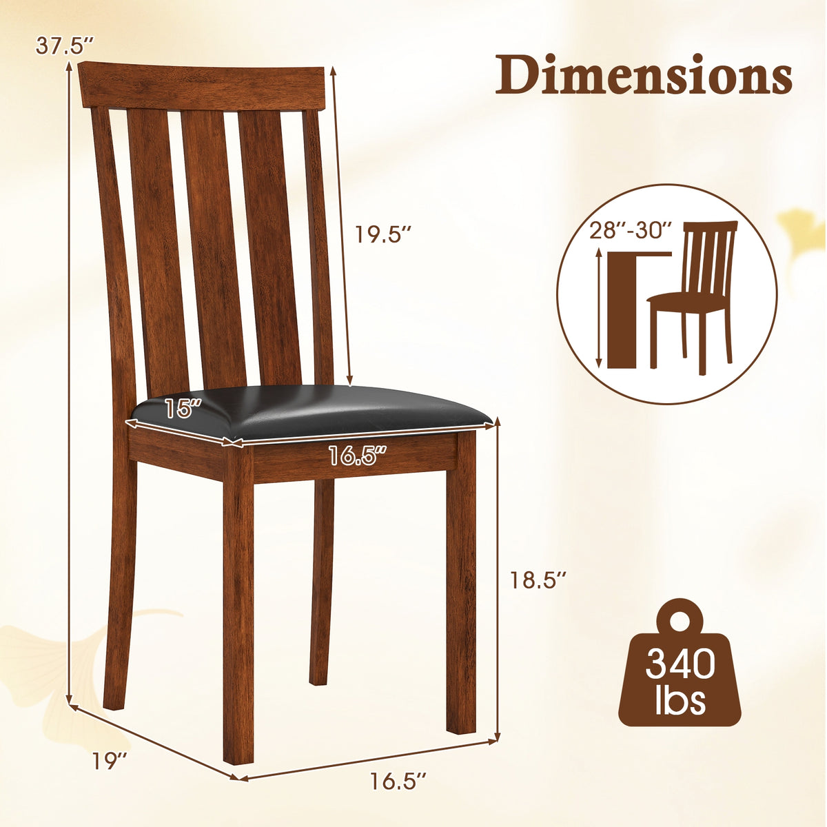 Set of 2 Dining Room Chairs with Rubber Wood Frame PU Leather Seat-Walnut-Dining Chairs-DECOROLALA
