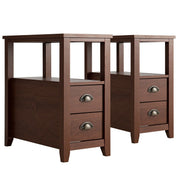 Set of 2 End Table Wooden with 2 Drawer & Shelf Bedside Table-Brown-Nightstands-DECOROLALA