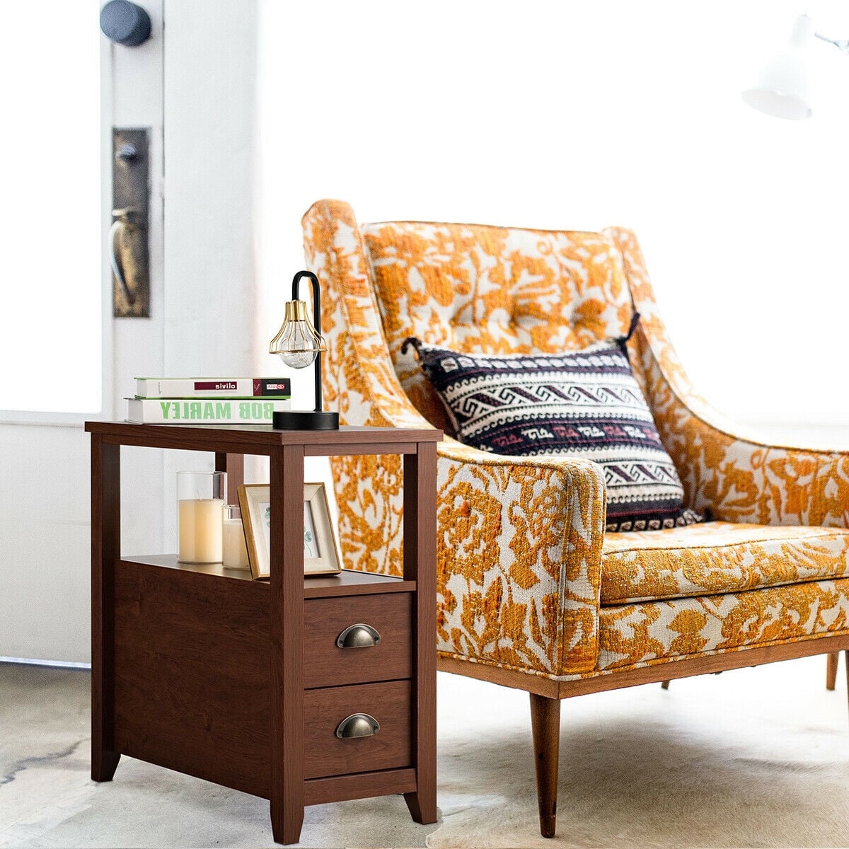 Set of 2 End Table Wooden with 2 Drawer & Shelf Bedside Table-Brown-Nightstands-DECOROLALA