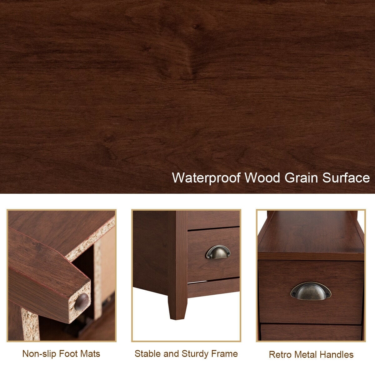 Set of 2 End Table Wooden with 2 Drawer & Shelf Bedside Table-Brown-Nightstands-DECOROLALA