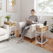 Set of 2 End Table with Charging Station and Hidden Compartment-Natural-End & Side Tables-DECOROLALA