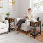 Set of 2 End Table with Charging Station and Hidden Compartment-Rustic Brown-End & Side Tables-DECOROLALA