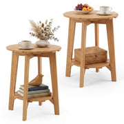 Set of 2 Eucalyptus Wood Side Table 2-Tier with Slatted Tabletop and Storage Shelf for Outdoor-Natural-Patio Coffee Tables-DECOROLALA