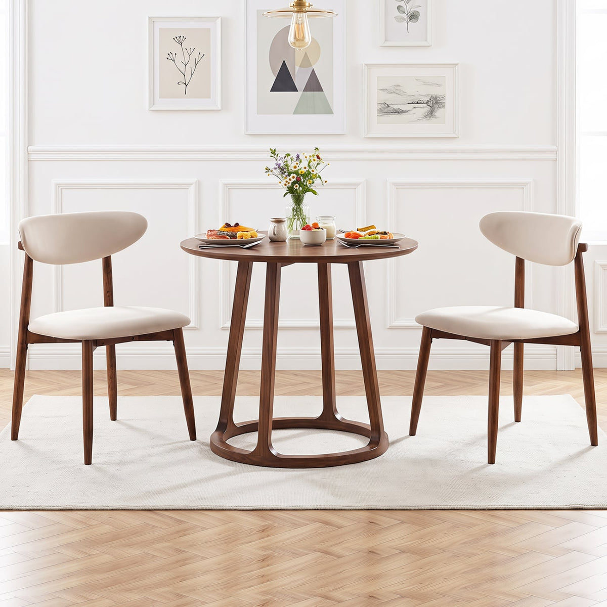 Set of 2 Fabric Upholstered Dining Chairs with Curved Backs-Beige-Dining Chairs-DECOROLALA