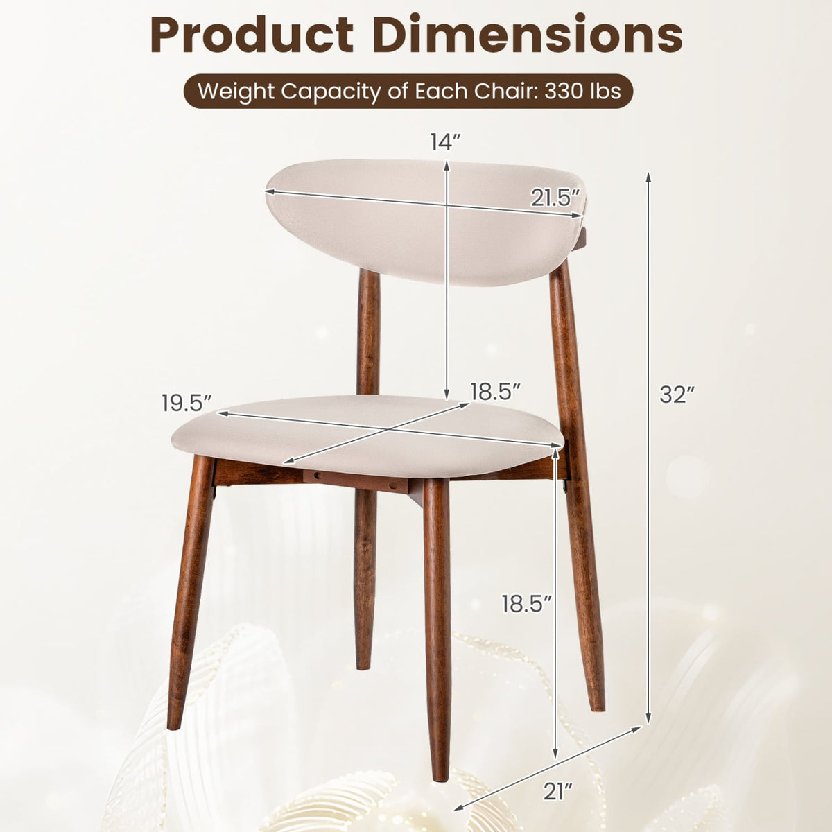 Set of 2 Fabric Upholstered Dining Chairs with Curved Backs-Beige-Dining Chairs-DECOROLALA