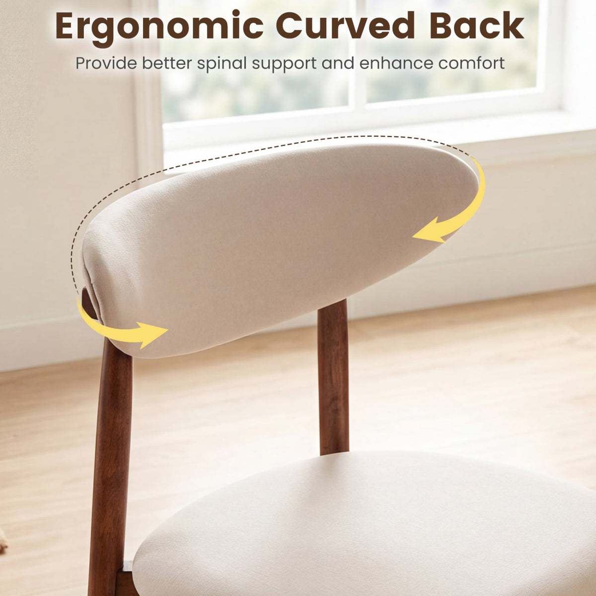 Set of 2 Fabric Upholstered Dining Chairs with Curved Backs-Beige-Dining Chairs-DECOROLALA
