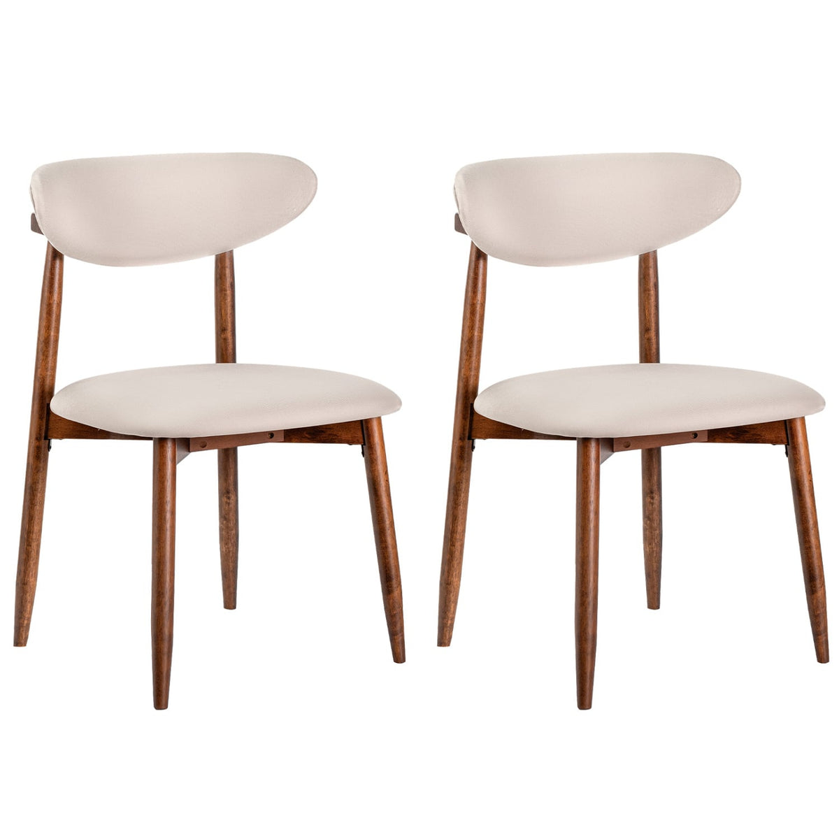 Set of 2 Fabric Upholstered Dining Chairs with Curved Backs-Beige-Dining Chairs-DECOROLALA