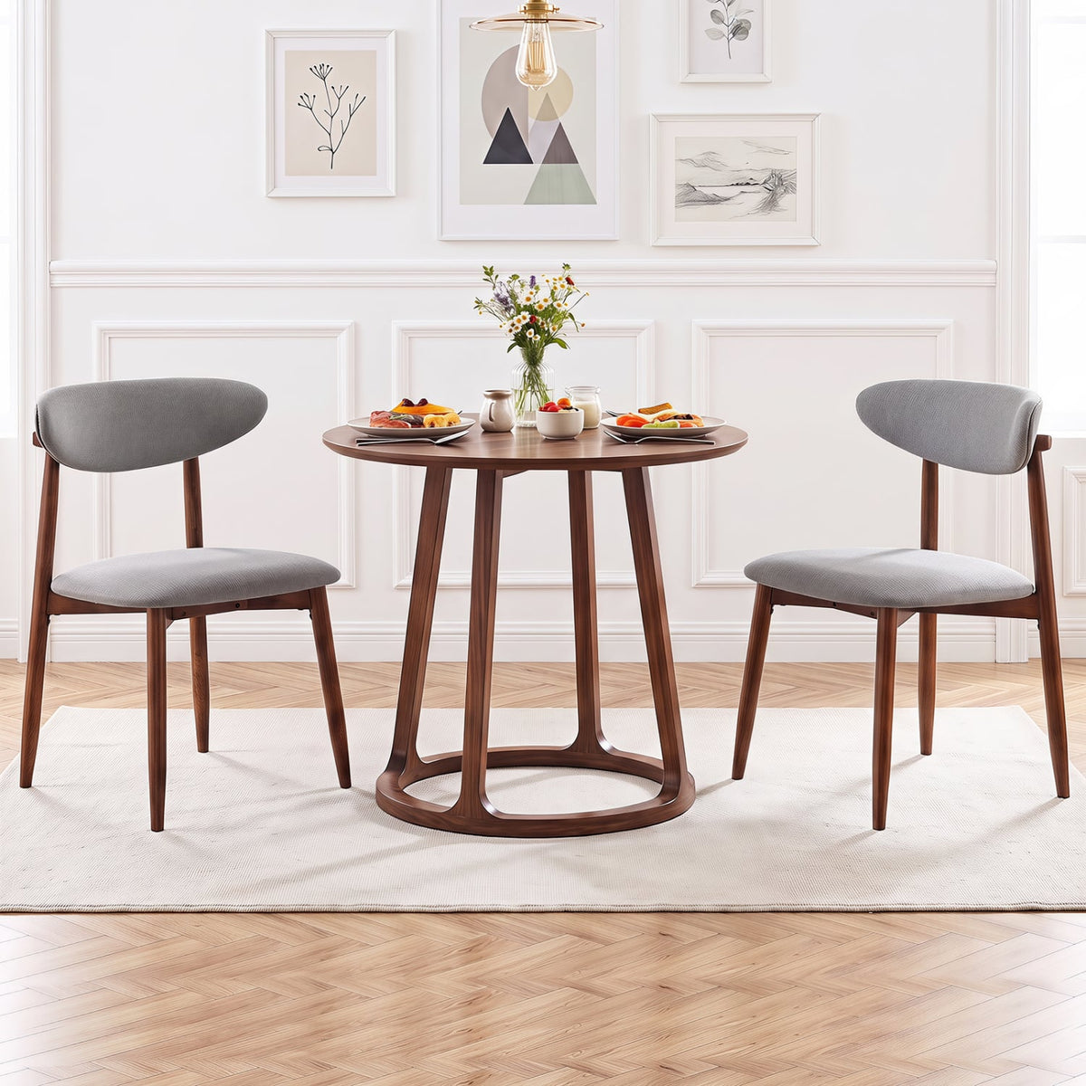 Set of 2 Fabric Upholstered Dining Chairs with Curved Backs-Gray-Dining Chairs-DECOROLALA