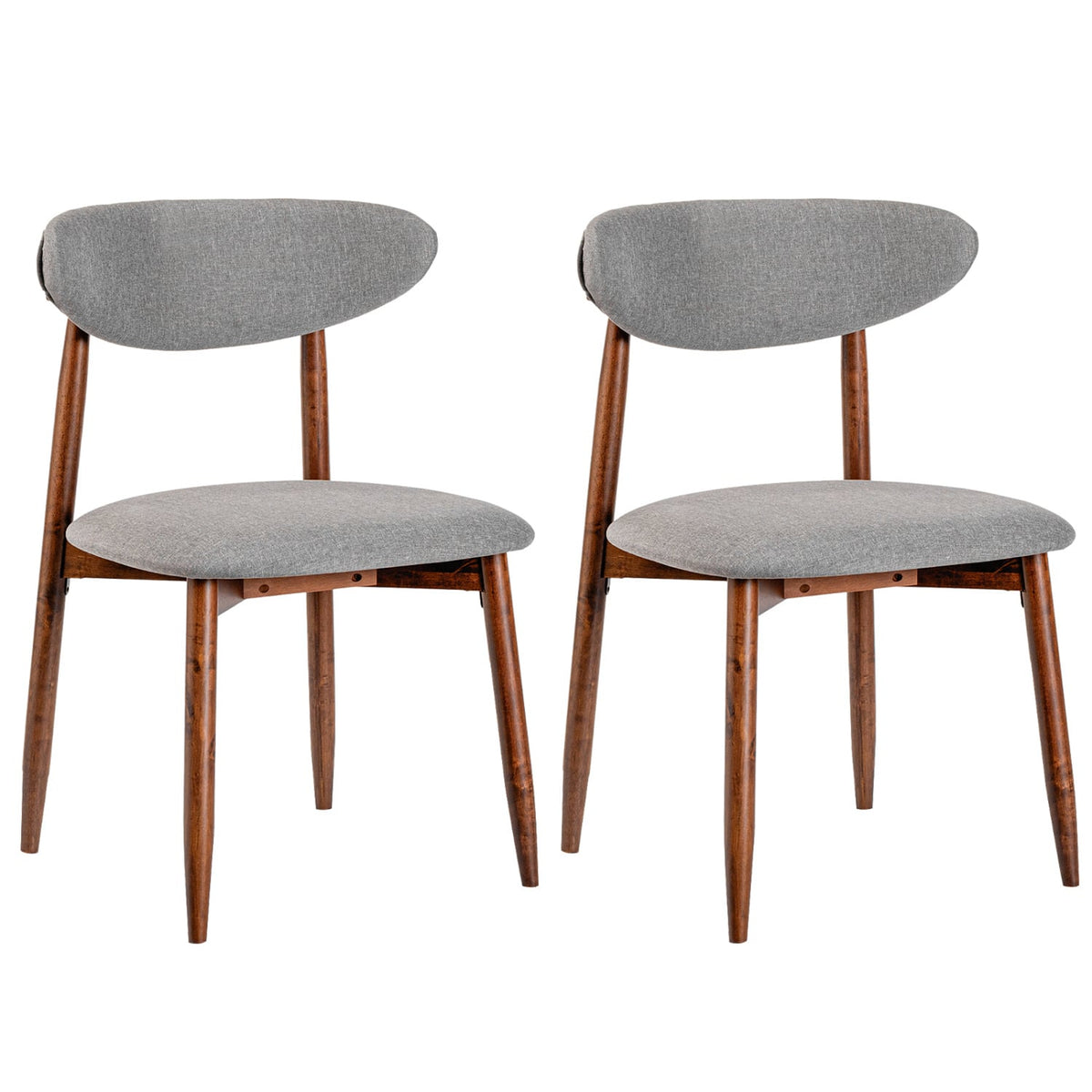 Set of 2 Fabric Upholstered Dining Chairs with Curved Backs-Gray-Dining Chairs-DECOROLALA