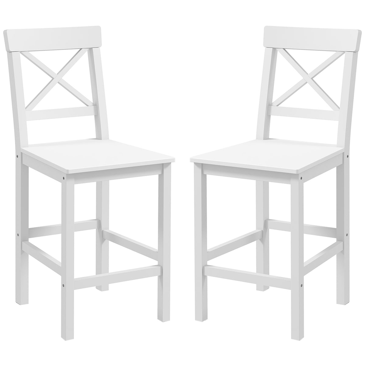 Set of 2 Farmhouse Counter Height Stools - White Wood-Home Furnishings > Kitchen & Dining Furniture > Bar Stools-DECOROLALA