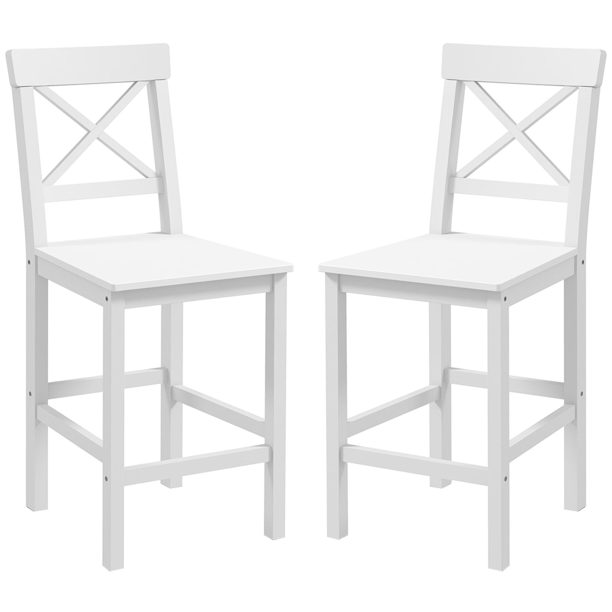 Set of 2 Farmhouse Counter Height Stools - White Wood-Home Furnishings > Kitchen & Dining Furniture > Bar Stools-DECOROLALA