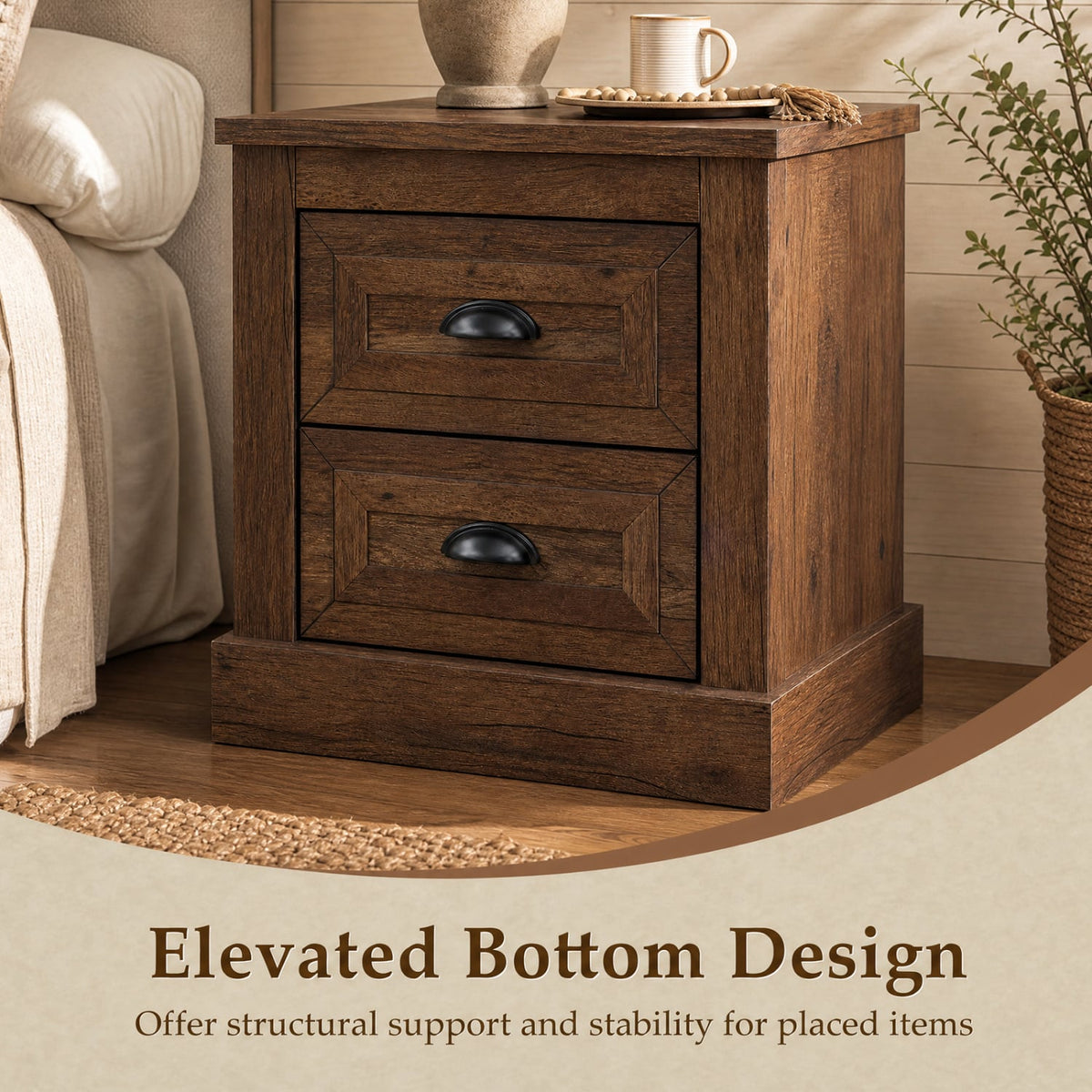 Set of 2 Farmhouse Nightstand with 2 Drawers & Storage for Living Room Bedroom-Brown-Nightstands-DECOROLALA