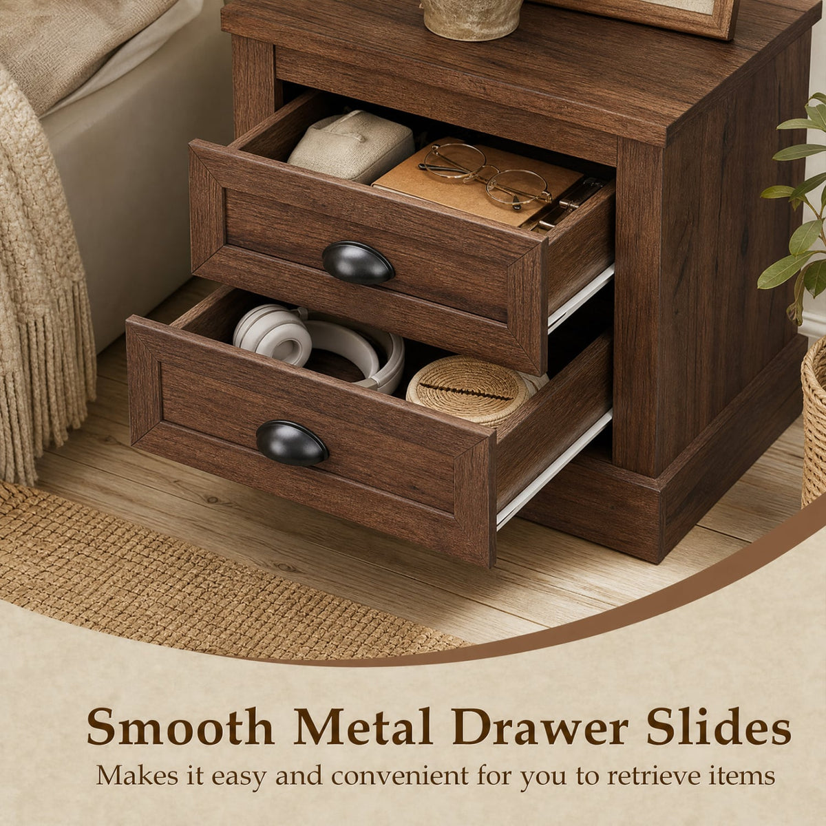 Set of 2 Farmhouse Nightstand with 2 Drawers & Storage for Living Room Bedroom-Brown-Nightstands-DECOROLALA