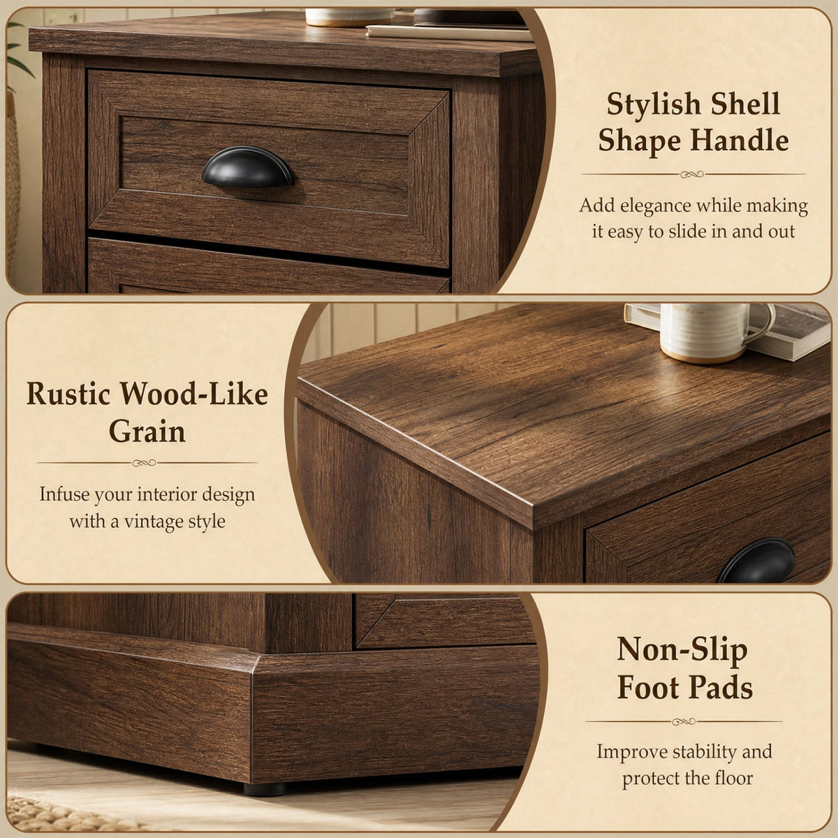 Set of 2 Farmhouse Nightstand with 2 Drawers & Storage for Living Room Bedroom-Brown-Nightstands-DECOROLALA