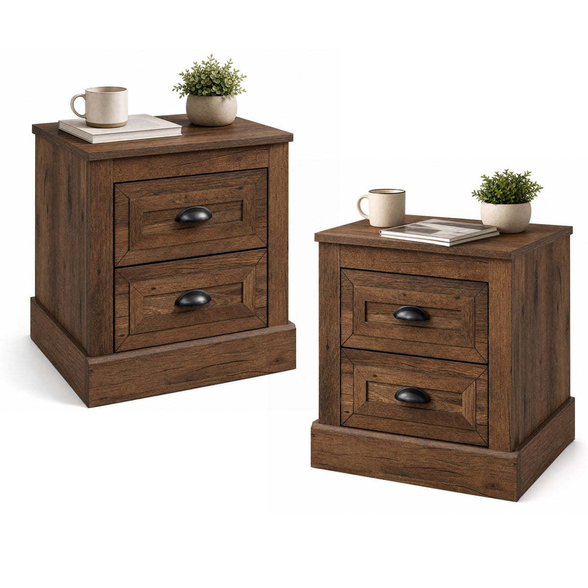 Set of 2 Farmhouse Nightstand with 2 Drawers & Storage for Living Room Bedroom-Brown-Nightstands-DECOROLALA