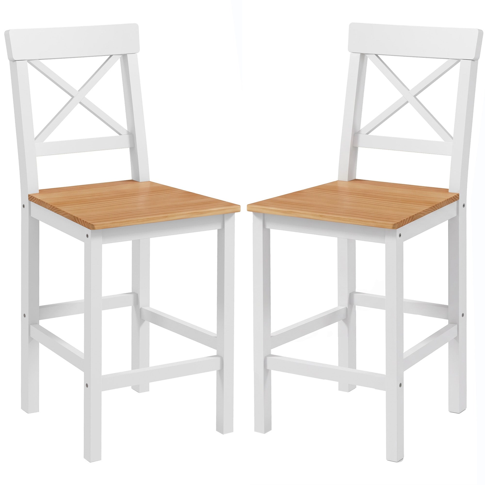 Set of 2 Farmhouse Pine Wood Counter Stools - Natural-Home Furnishings > Kitchen & Dining Furniture > Bar Stools-DECOROLALA