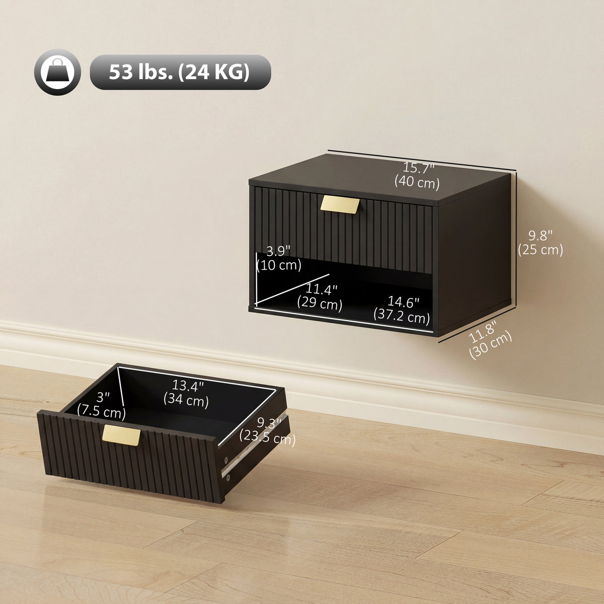 Set of 2 Floating Nightstands - Black Wall Mounted Tables-Home Furnishings > Bedroom Furniture > Bedside Tables-DECOROLALA