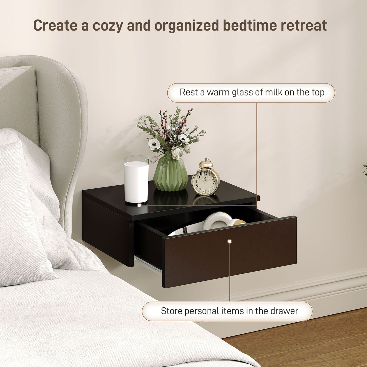 Set of 2 Floating Nightstands - Black Wall Mounted Tables-Home Furnishings > Bedroom Furniture > Bedside Tables-DECOROLALA