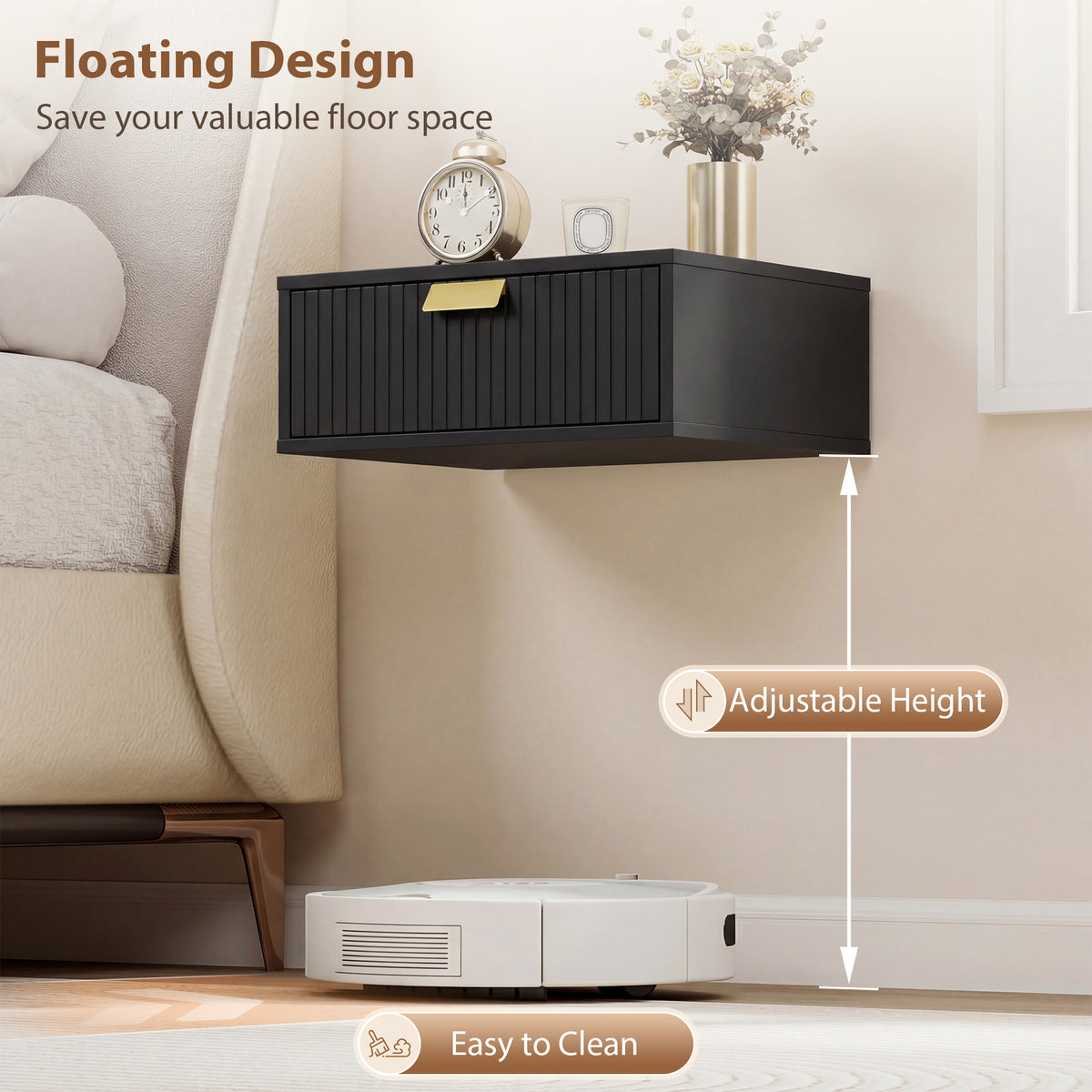 Set of 2 Floating Nightstands - Black Wall Mounted Tables-Home Furnishings > Bedroom Furniture > Bedside Tables-DECOROLALA